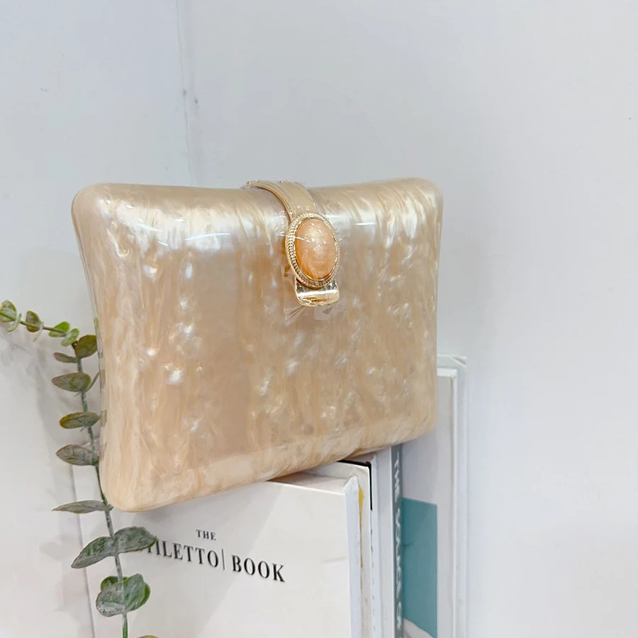 Square Shape Clutch Bag Acrylic Purse Women Wedding Party Evening Party Cute Ivory Pearl Color Banquet Handbag Summer New 2025 view 4