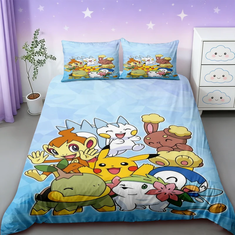 Duvet Cover Anime Three-piece Set Duvet Cover Pikachu Cartoon Bedding Set Comforter Cover for Bedroom Decor Queen King Size view 6