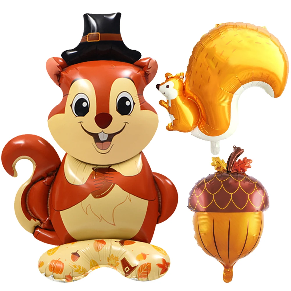 Niedlicher Cartoon-Eichhörnchen-Nuss-Folienballon für Kinder, Geschenke für Jungen und Mädchen, Dschungel-Tier-Thema, Geburtstagsfeier, Dekorationszubehör – Detail 1