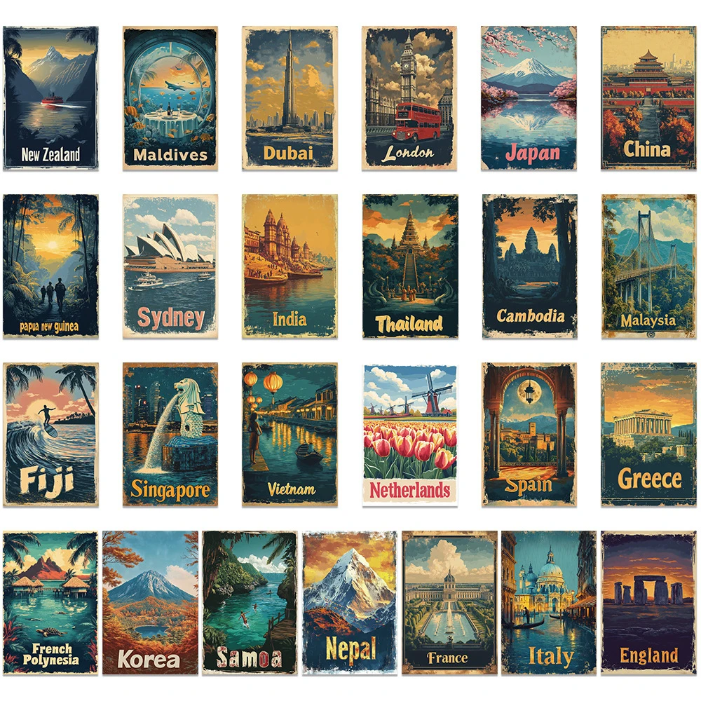 

10/30/50pcs Classic Retro Travel Poster Stickers Cartoon Graffiti Decals Scrapbooking Laptop Phone Diary Funny Sticker Kids Toy