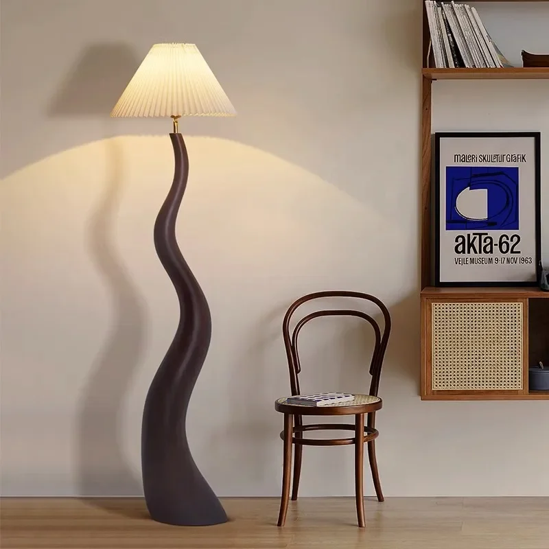 French-style Floor Lamp For Living Room Nordic CreamStyle Bedroom Study Atmosphere Decorative Lamp High-end Curved Pleated Cover