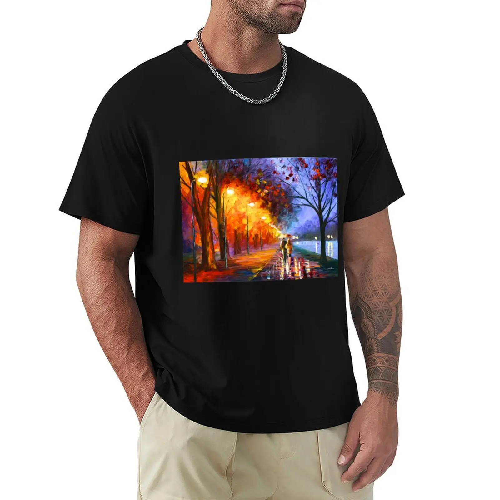 

ALLEY BY THE LAKE - Leonid Afremov T-Shirt Casual Trendy Short Sleeve T-Shirt