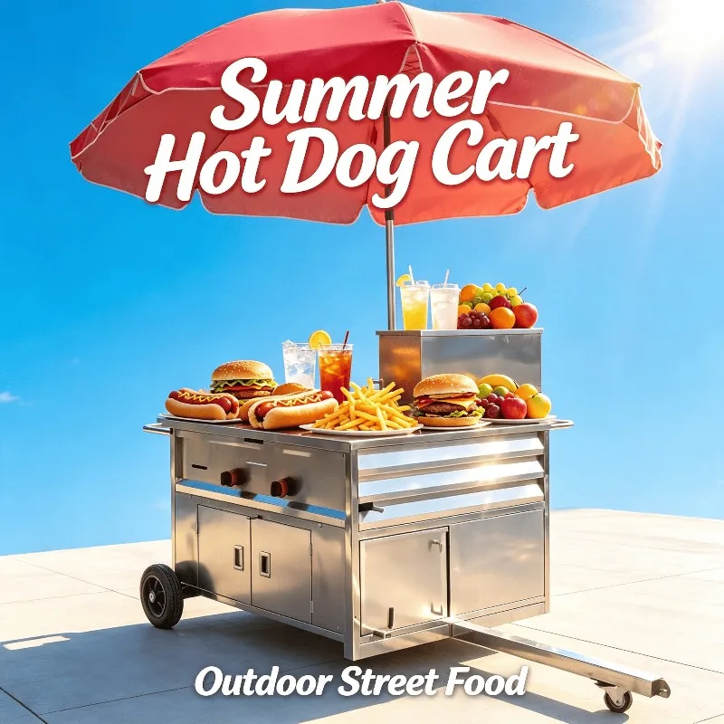 Commercial Wheeled Hot Dog Vending Cart Multifunctional Street Food Trolley with Fryer for Burger BBQ Fried Seafood Customized