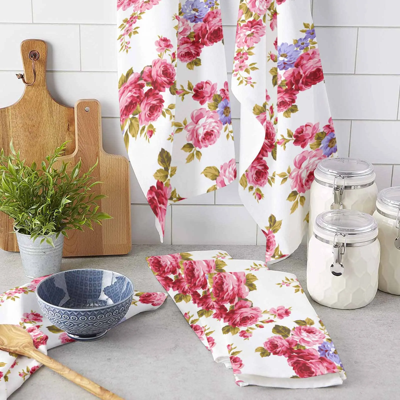 Vintage Watercolor Flowers Microfiber Towel Absorbent Kitchen Cleaning Cloth Dish Towel Household Cleaning Towel