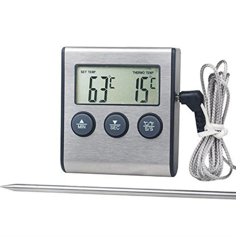 Digital  With Stainless Steel Probe Alarm Kitchen Meat Timer Temperature Meter Measurement For Oven BBQ Grill Cooking