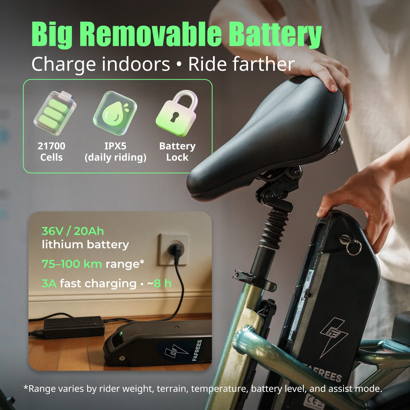 Detailaufnahme des 250W Motors am Fafrees F20 Flex faltbaren E-Bike