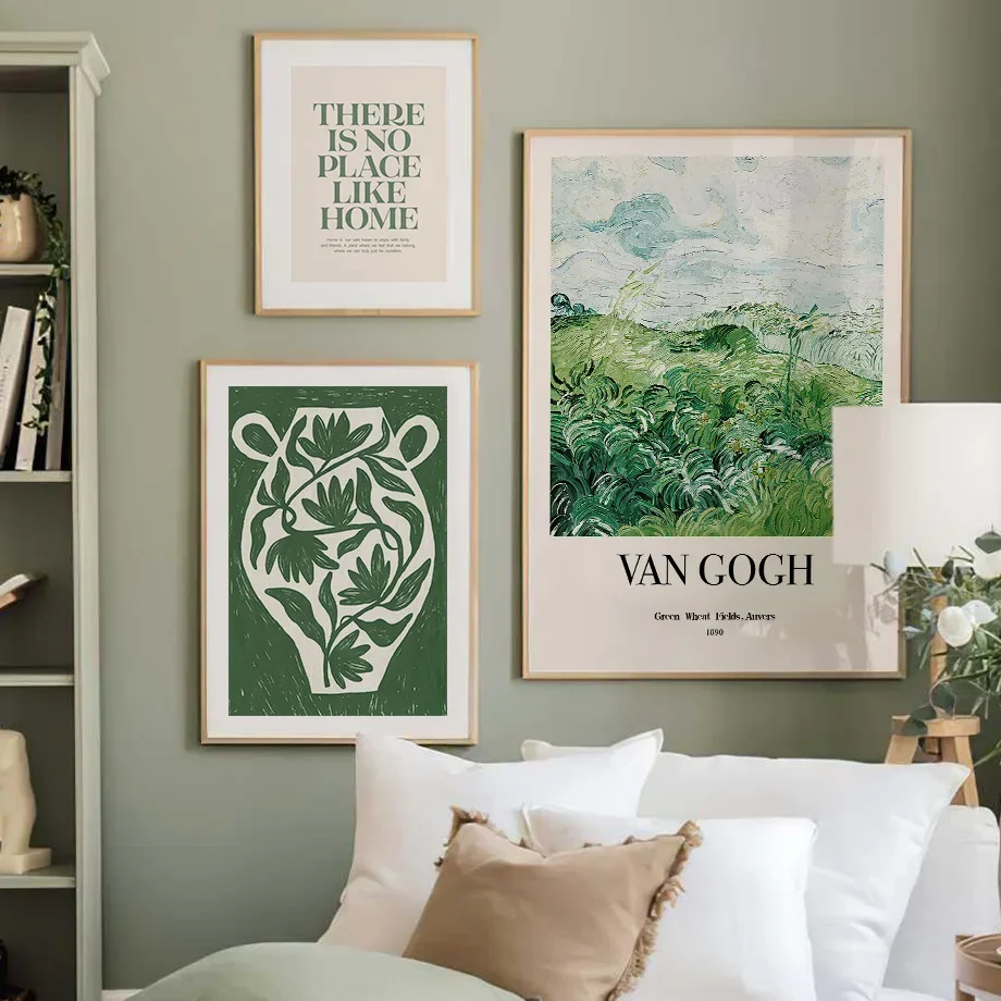 قماش اللوحة الأخضر النباتية زهرية لا ميلا فان جوخ مجردة خط جدار الفن الملصقات والمطبوعات صور لغرفة المعيشة ديكور #1