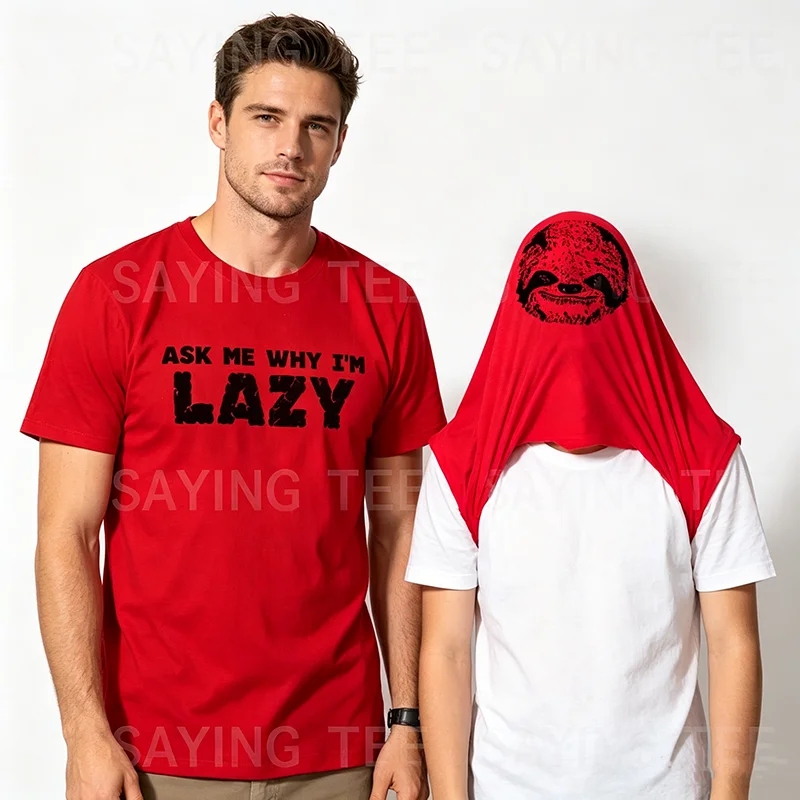 Frag mich, warum ich faul bin, Faultier-Flip, niedliches Tiermotiv, Herren-T-Shirt, Y2k-Lebensstil, Floth-Gesichtsgrafik, weiche Baumwoll-T-Shirts – Detail 5