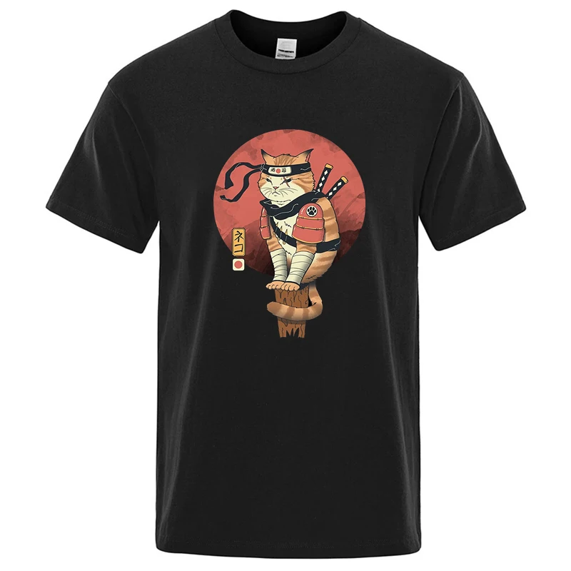 Herren-T-Shirt aus hochwertiger Baumwollmischung, locker geschnitten, Kurzarm, lustiger Messer-Katzen-Print, lockeres Sommer-T-Shirt, cooles T-Shirt für Herren