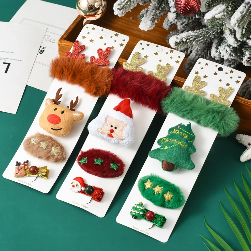 

Christmas Hair Accessories Santa Claus Hair Clips Ties Brooch Kit Christmas Party Decoration New Year Kids Girls Gift Xmas Tree