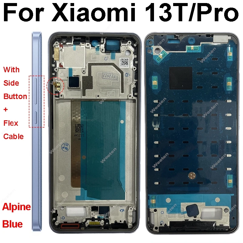 LCD Middle Frame Housing For Xiaomi 13T Pro Front LCD Cover Middle Frame With PV Button Flex Cable Spare Parts
