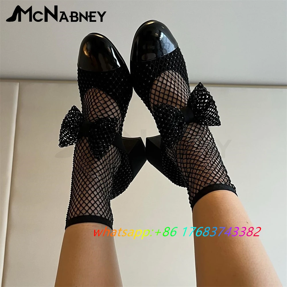 

Summer Boots for Women Colorblock Leather Mesh Sandals Luxury Mary Jane Round Toe High Heels Chunky Heels Summer Shoes New In