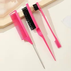 3pc Hair Styling Essentials: Teasing Comb, Detailing Brush & Eyebrow Groomer for Curly Hair