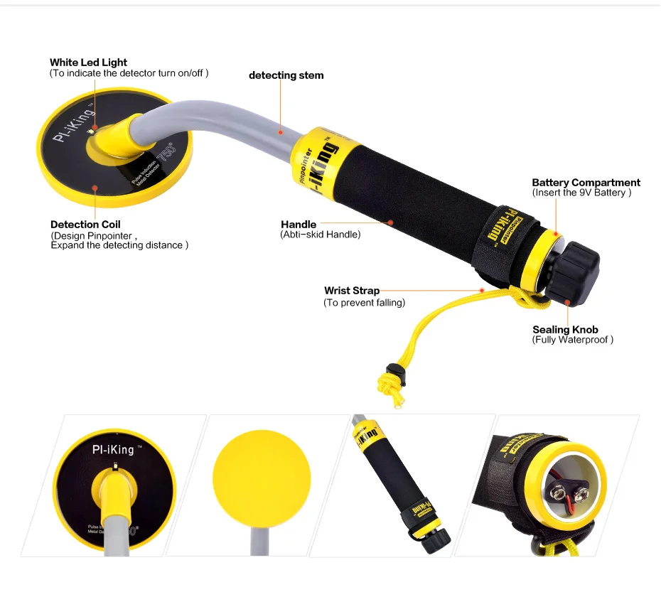 SALE 30m Underwater Metal Detector PI-iking 750 Induction Pinpointer Expand Detection Depth with LED Light When Detects Metal