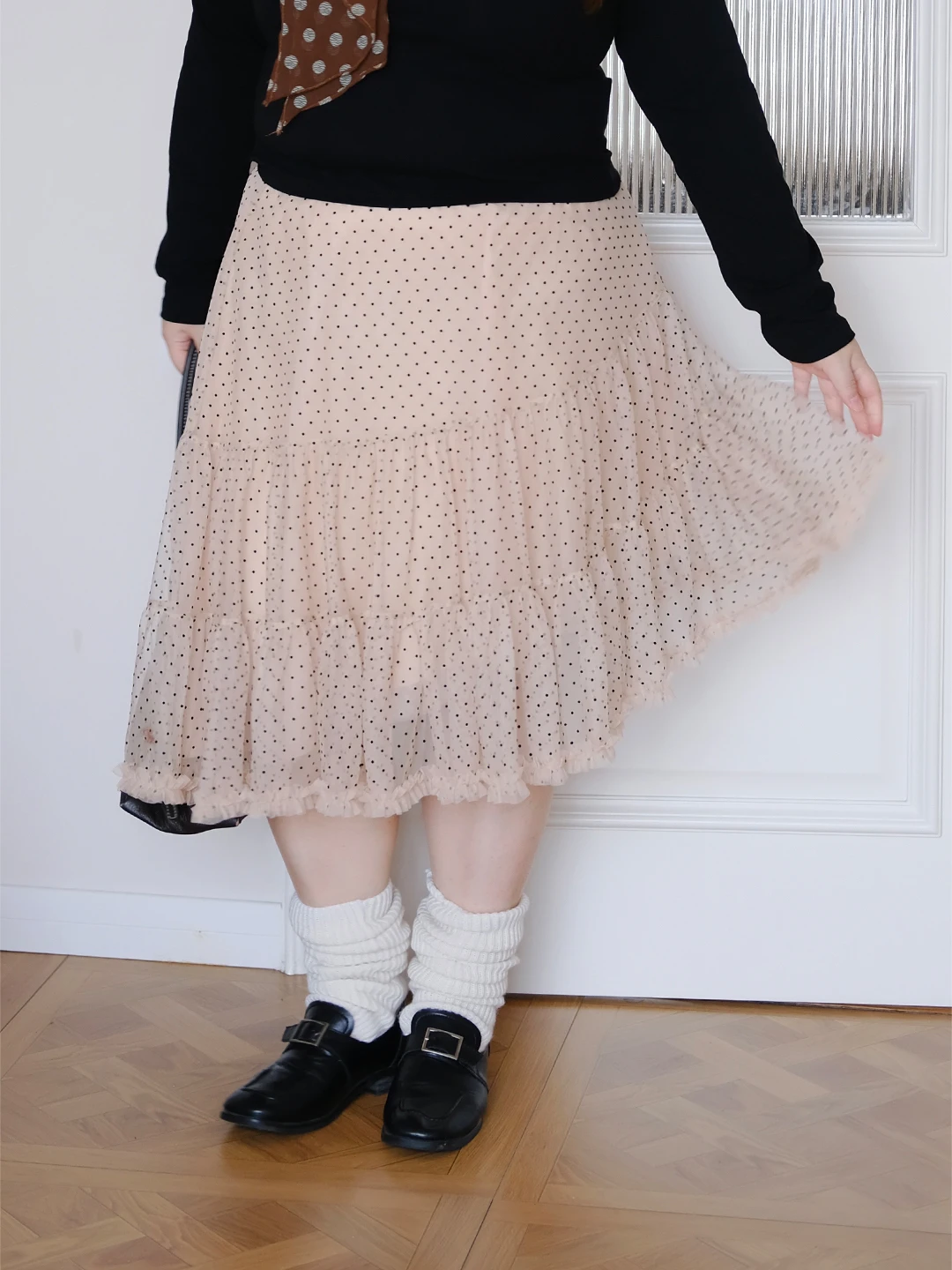 

Юбка Zooobaby004 в корейском стиле, простая, круглая, в горошек, милая, из сетки, с завышенной талией, А-силуэт, миди, для женщин