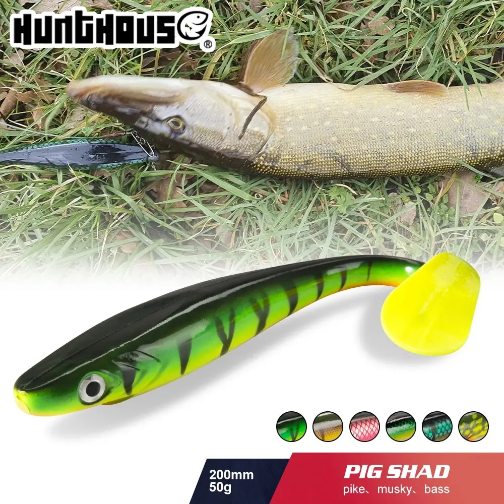 Hunthouse LW227 Pro Pig Shad Pike Lure 120mm/150mm/200mm 50g Paint Printing Lure Paddle Tail Shad Silicone Souple Natural Musky