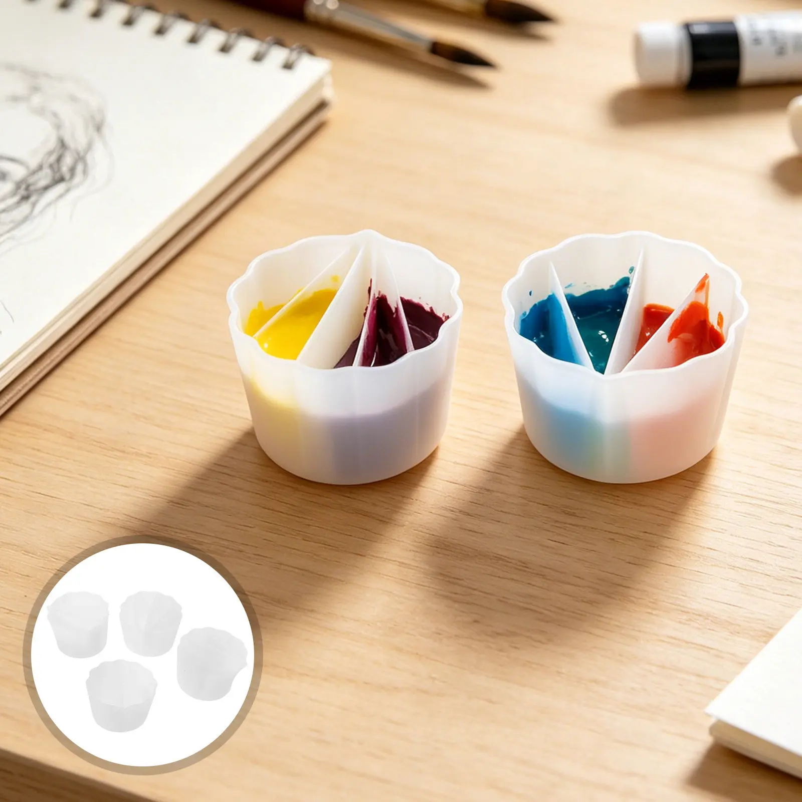 

4Pcs Silicone Split Cups 2 3 4 5 Chamber Reusable Resin Mixing Cups Paint Pouring Fluid Art Acrylic DIY Accessories