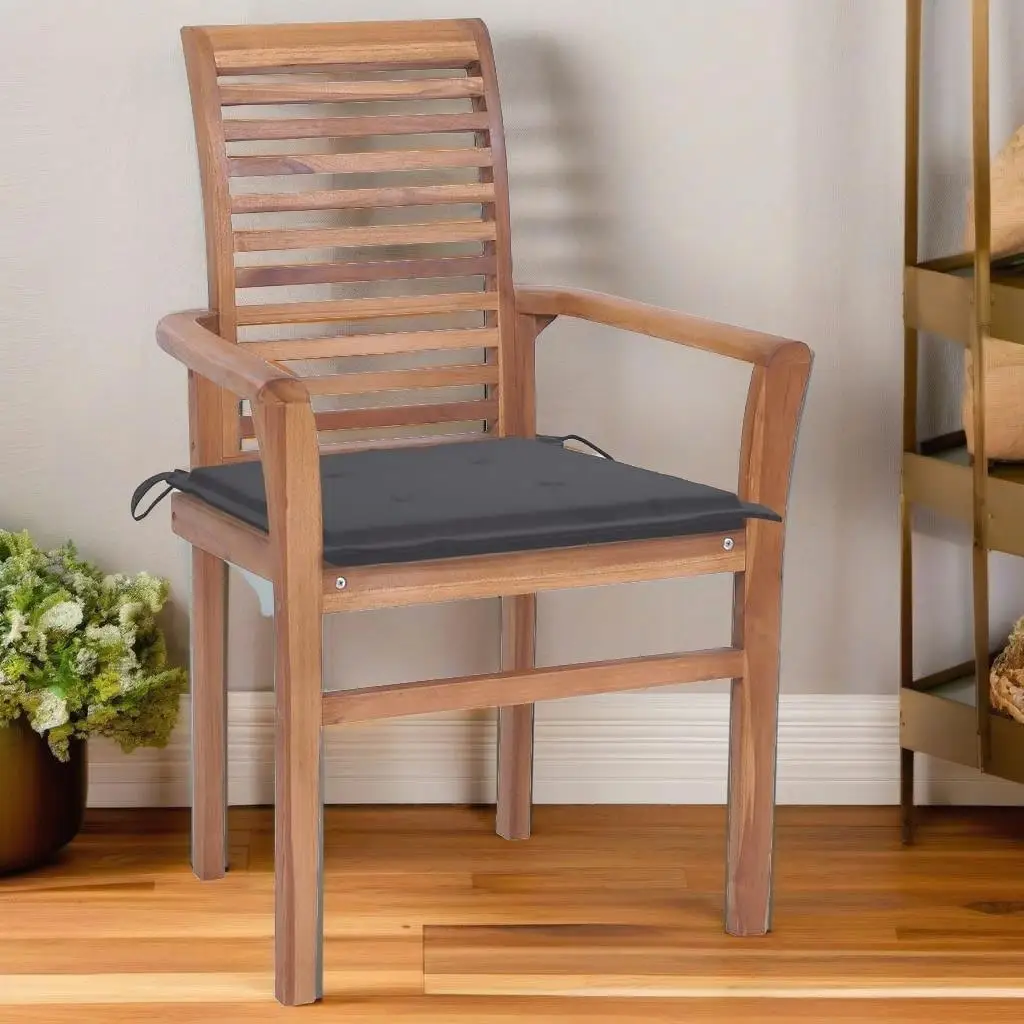 Set of 6 Dining Chairs with Anthracite Cushions - Solid Teak Wood Construction