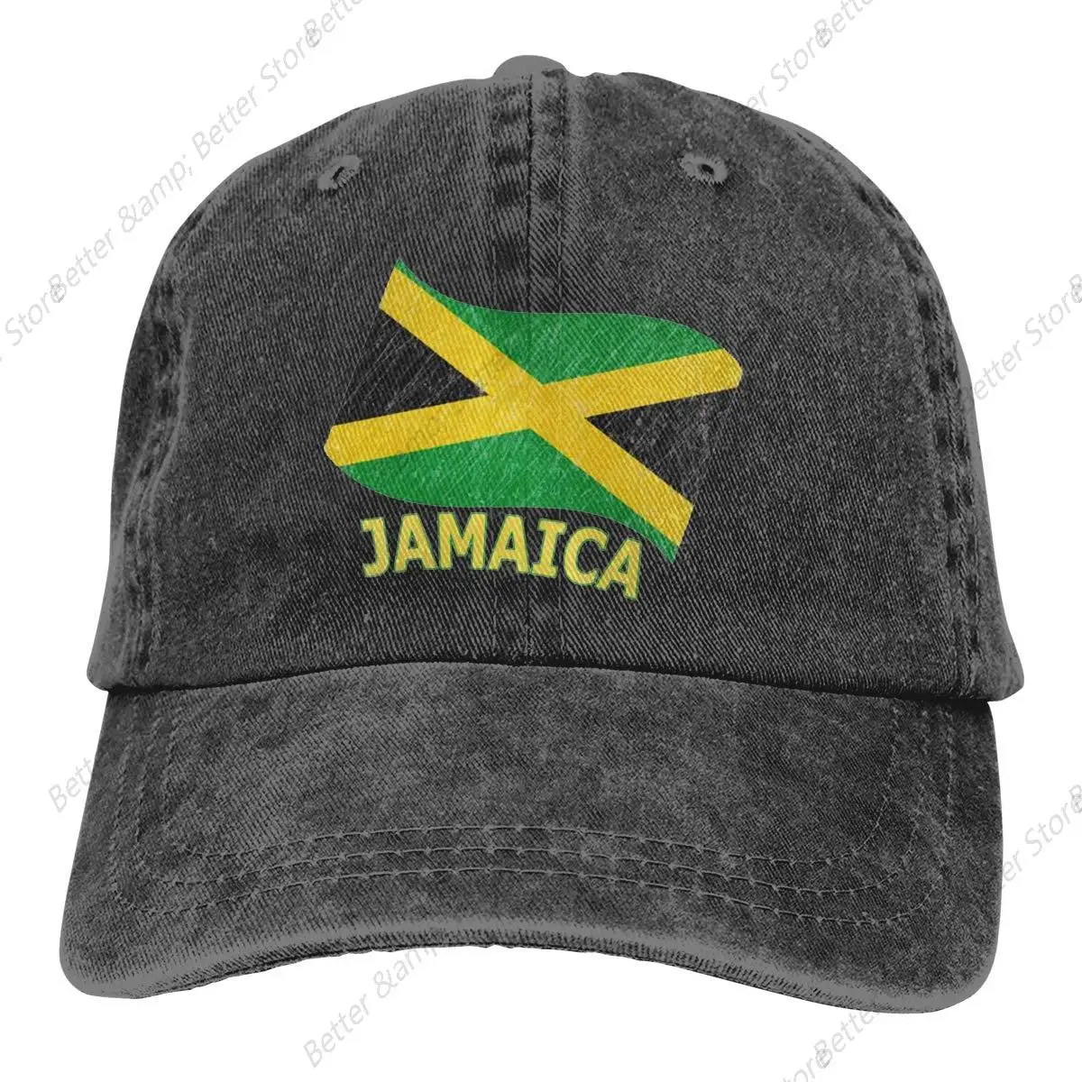 

Denim Cap Retro Wave Jamaican Flag Jamaican Pride Baseball Dad Cap Adjustable Classic Sports for Men Women Hat