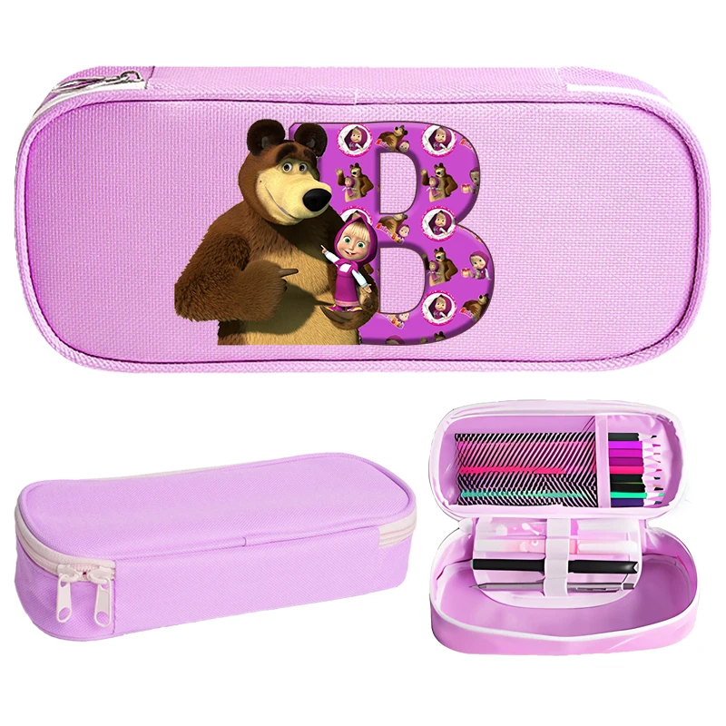 Mashas and The Bear Pencil Cases Anime Cute Pencil Pouch Pen Bag Cartoon Letter Printed Pencil Bag School Supplies Children Gift