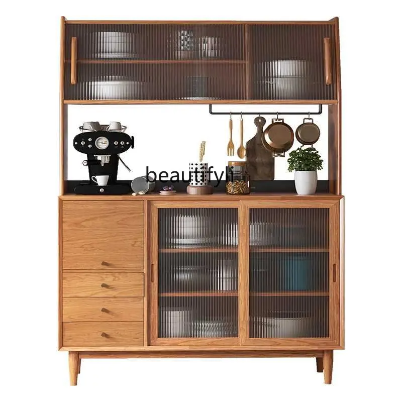 Nordic Solid Wood Entrance Cabinet Sideboard Cabinet Japanese Tea Storage Bowl Cabinet Wall Light Luxury