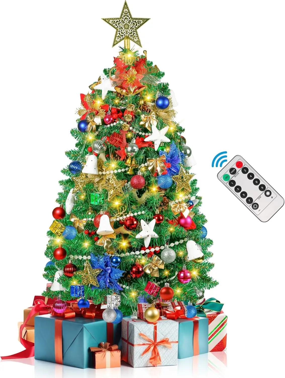 

3FT Pre-lit Christmas Tree with 80 LED Lights, 200 Branches & 148 Ornaments for Indoor Holiday Decor