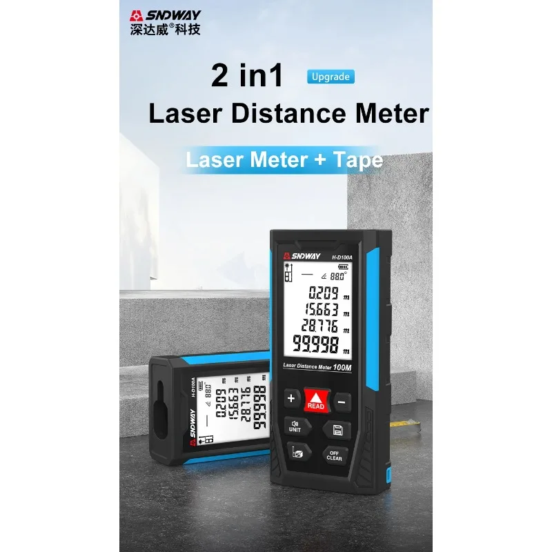 SNDWAY الرقمية Rangfinder 2 في 1 مقياس الأسنان بالليزر مع شريط القياس المعايرة الذاتية 100 مجموعة تخزين البيانات مكتشف المدى بالليزر #5