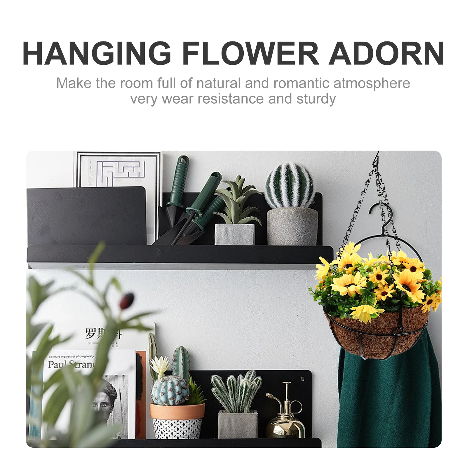 

Coconut Palm Flower Baskets Hanging Garden Decor Artificial Plant Suspending Basket Outdoor Iron Fake Flowerpot Indoor Home Yard