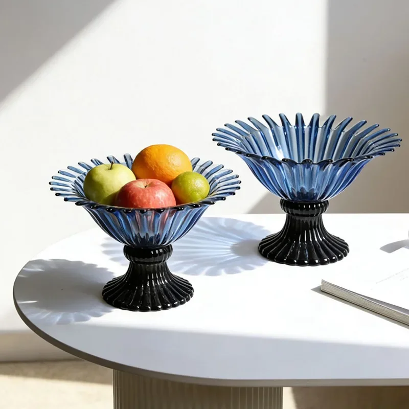 O17- lig luxury high-footed fruit tray glass living room household tea table food fruit tray decorative tray wholesale