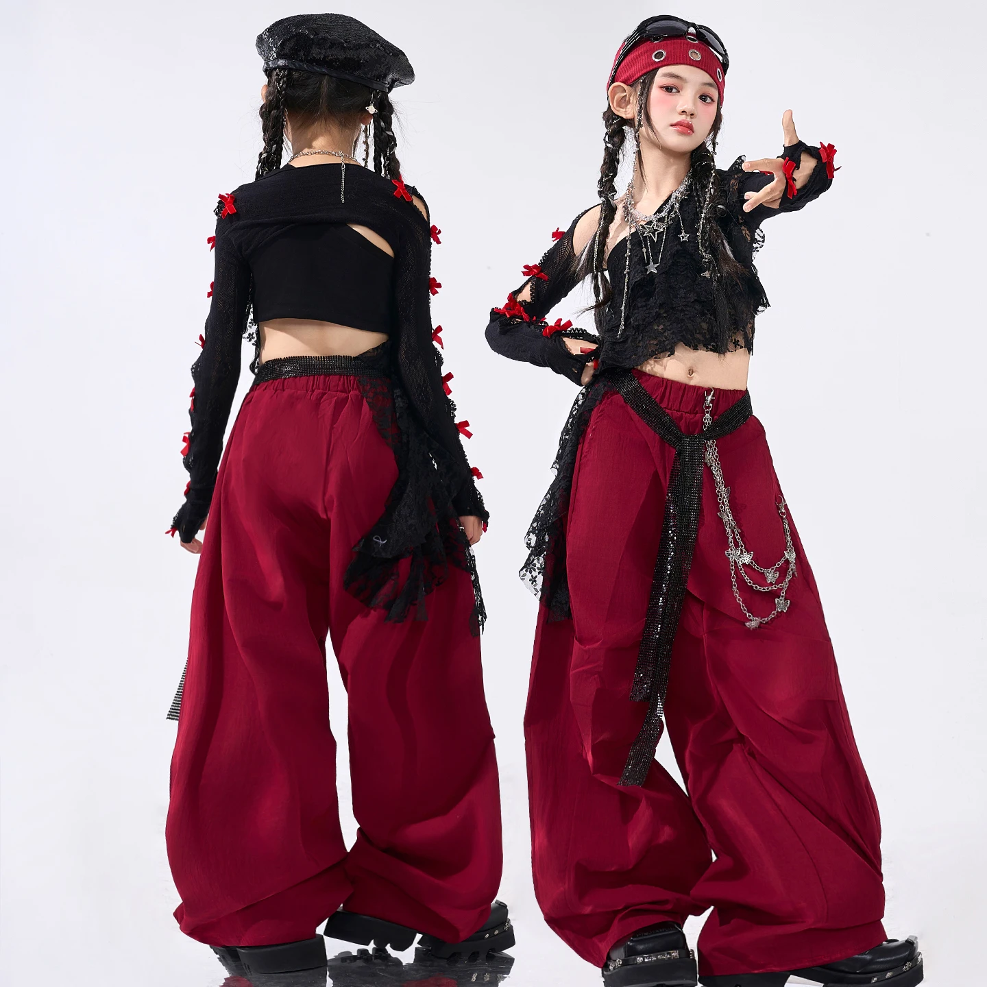 Girls Hip Hop Sweet Off Shoulder Crop Tops Cargo Pants Child Streetwear Girl Group Costumes Kids K-pop Street Dance Clothes Sets