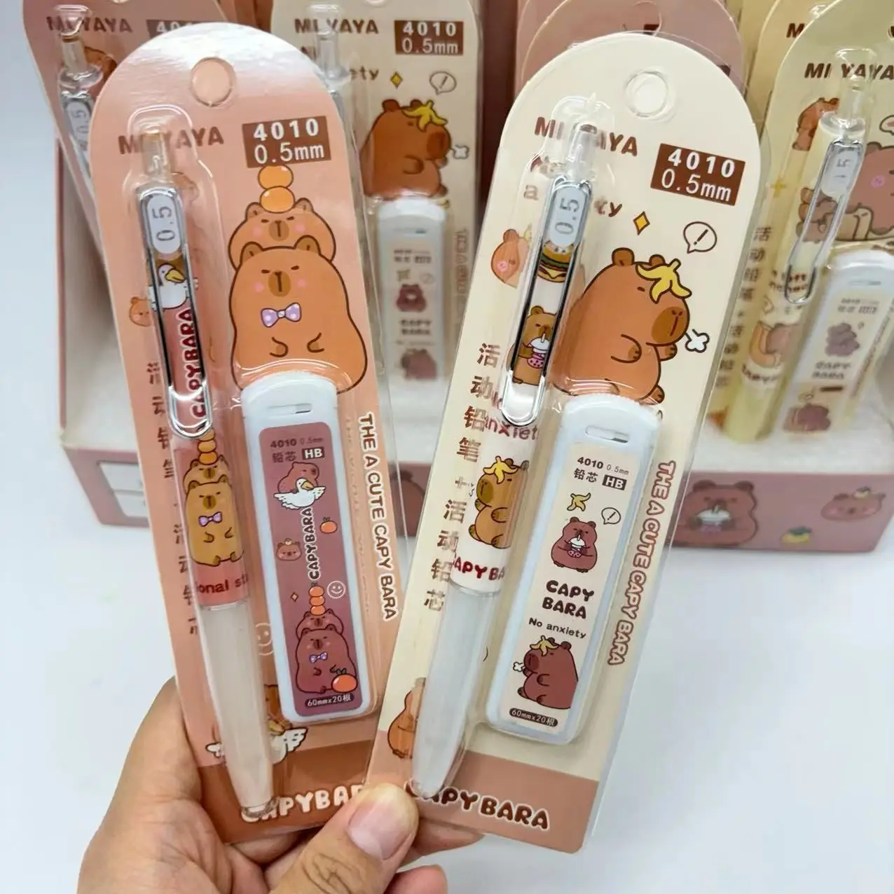 1 buah 0.5mm Set pensil mekanik Capybara dengan penghapus isi ulang lead pensil tulis kantor sekolah lucu perlengkapan sekolah Kawaii