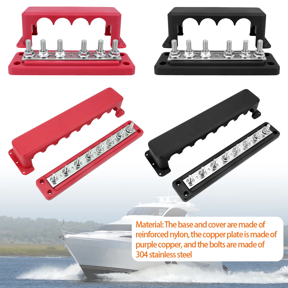 Black/Red M8/6/8 Column 12/48V 300A High Current Busbar, Suitable for Car, RV, Boat, Yacht Modification, Etc
