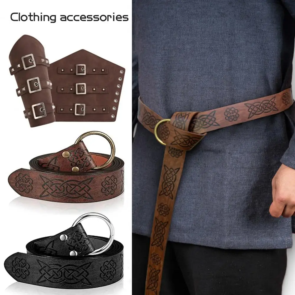 Medieval Belt Bracer Set Vintage Belt Bracer Faux Leather Drawstring Bag Viking Pirate Knight Costume Belt for Men Women