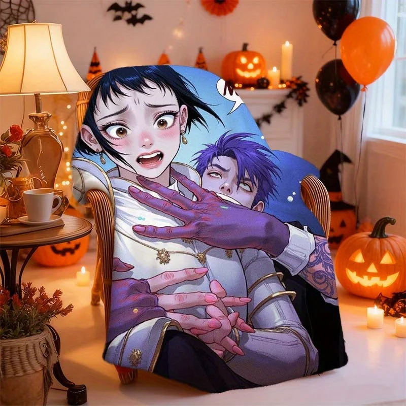 1pc KPOP Girl Group Anime Blanket - Soft Flannel All-Season Bedspread with K-Pop Characters, Pastel Colors Purple Blue Pink