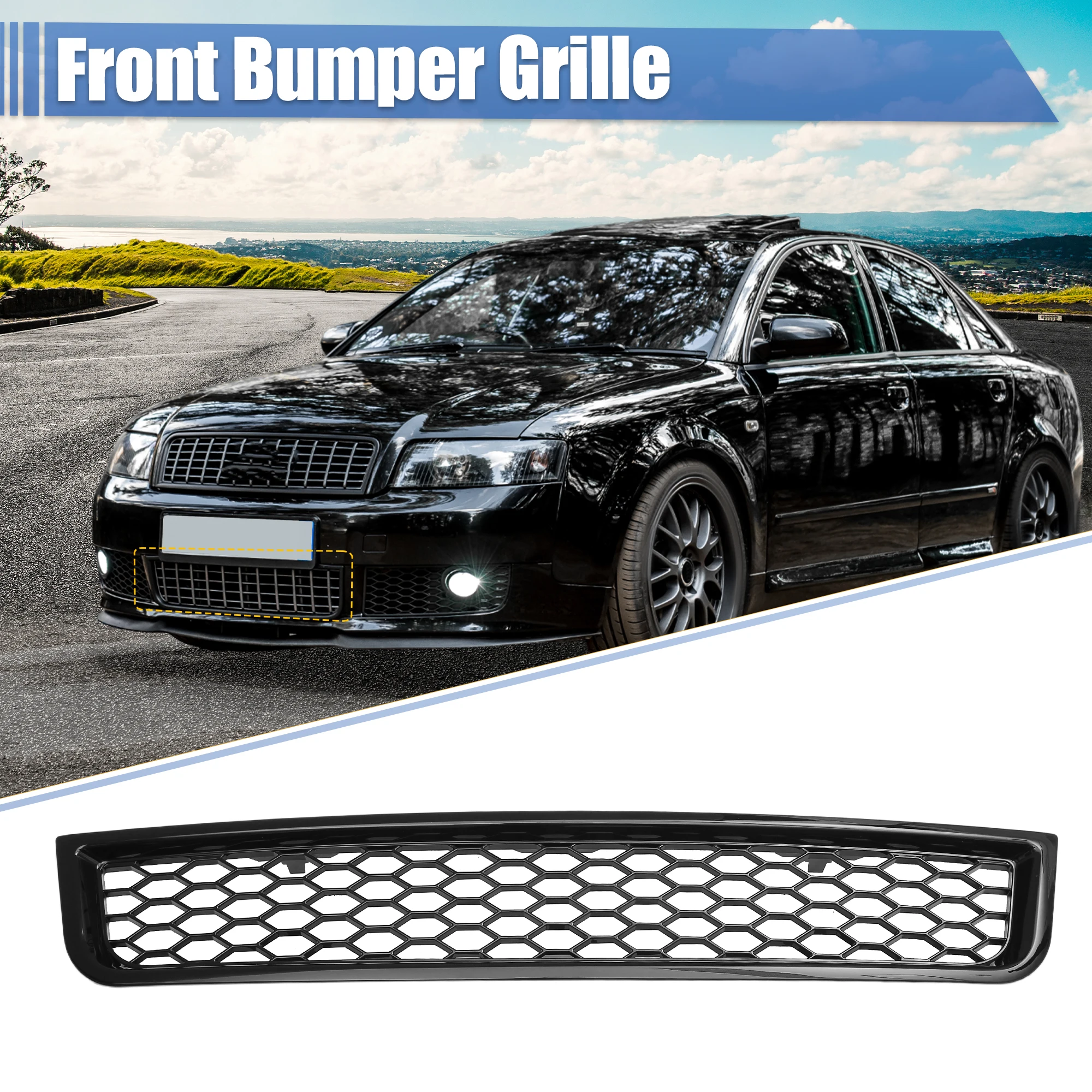 X Autohaux Front Bumper Grille for Audi A4 B6 Sedan 2002 2003 2004 2005 No.8E0807647 Black Plastic