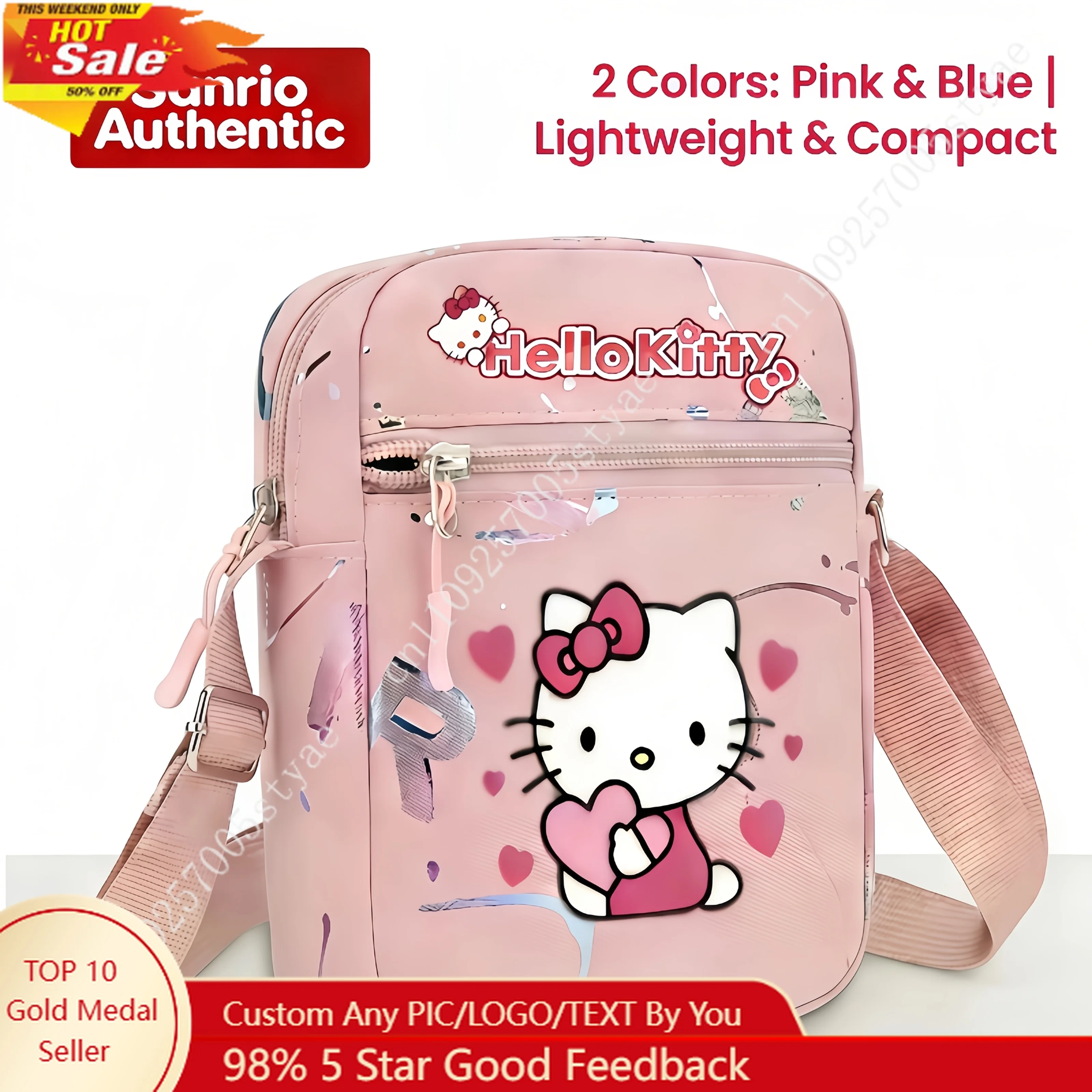 

Authentic Hello Kitty Women Crossbody Bag Ideal Gift Fashion Casual Shoulder Bags with Adjustable Strap Lightweight Commuter Bag