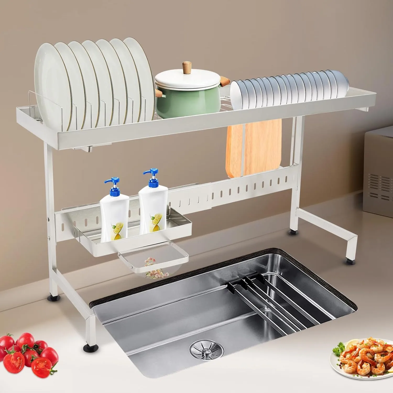 

Over the Sink Dish Drainer Drying Rack, Stainless Steel Countertop over Sink Dish Rack Large Dish Drainer Storage Counter Organizer