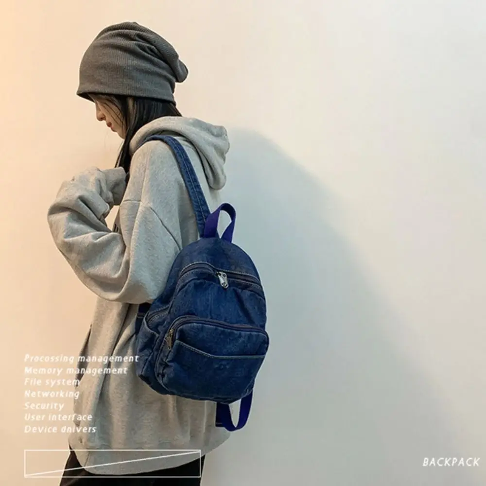 

Y2K Denim Backpack Japanese Style Street Style Vintage Handbag Solid Color Large Capacity Solid Crossbody Bag Streetwear