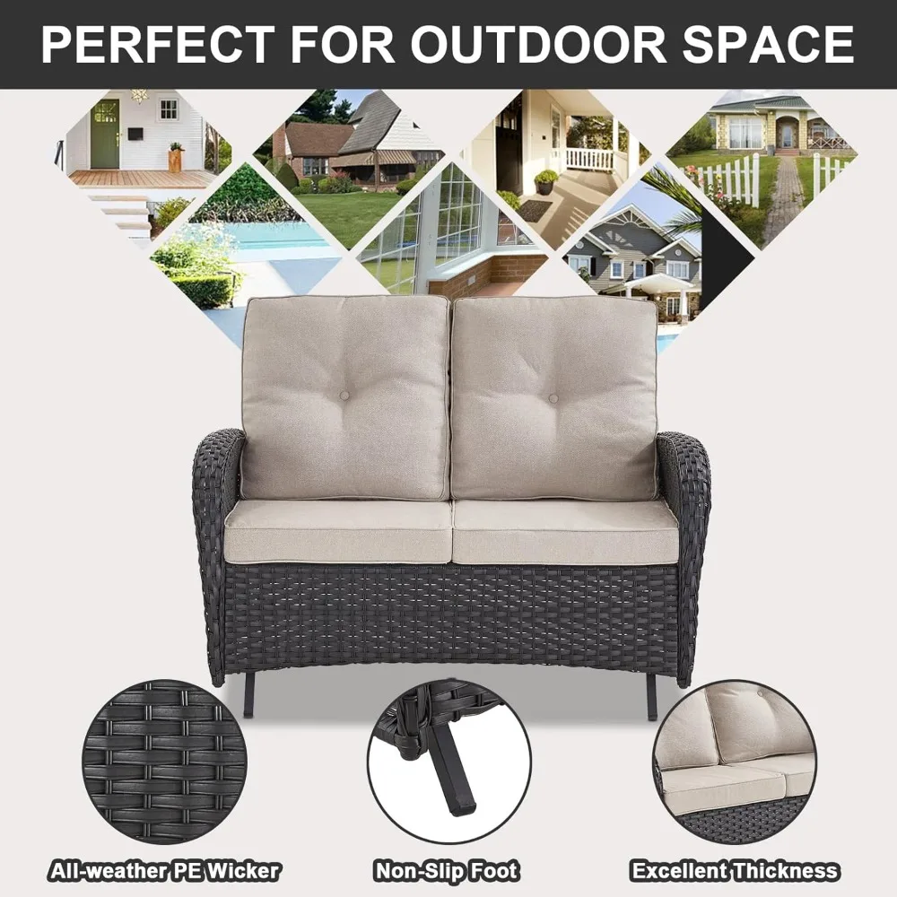 

Outdoor Glider Bench Patio Loveseat - 500 Lbs Weight Capacity 2 Seater Wicker Sofa, Small Porch Glider Furniture, Customized