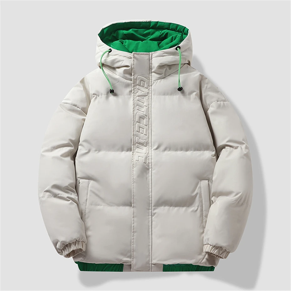 Parkas com capuz acolchoado monocromático masculino, jaqueta grossa, casaco casual, moda masculina, casacos quentes, inverno