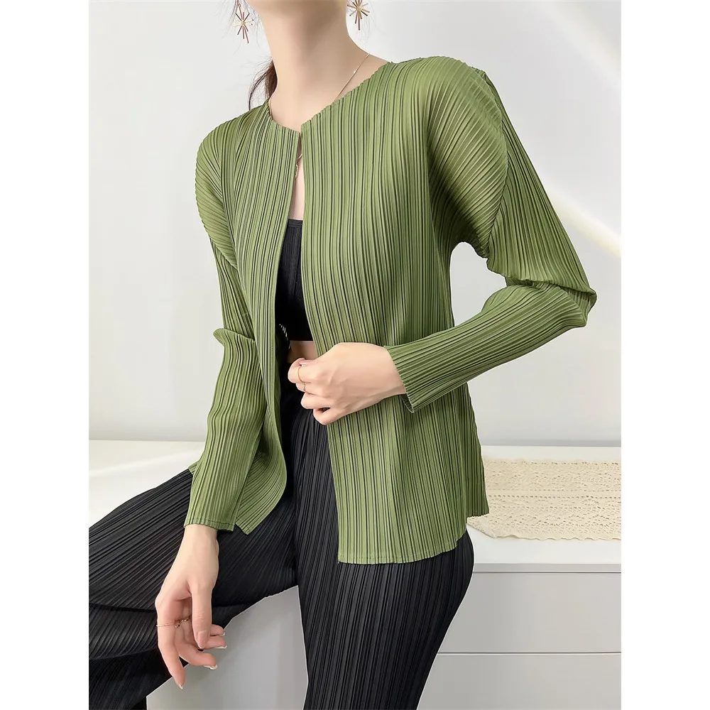 Pleats Pleated Cardigan Jacket Women Long Sleeve Air Conditioner Shirt Comfortable Casual Tops Korea Casual Women\'s Clothing