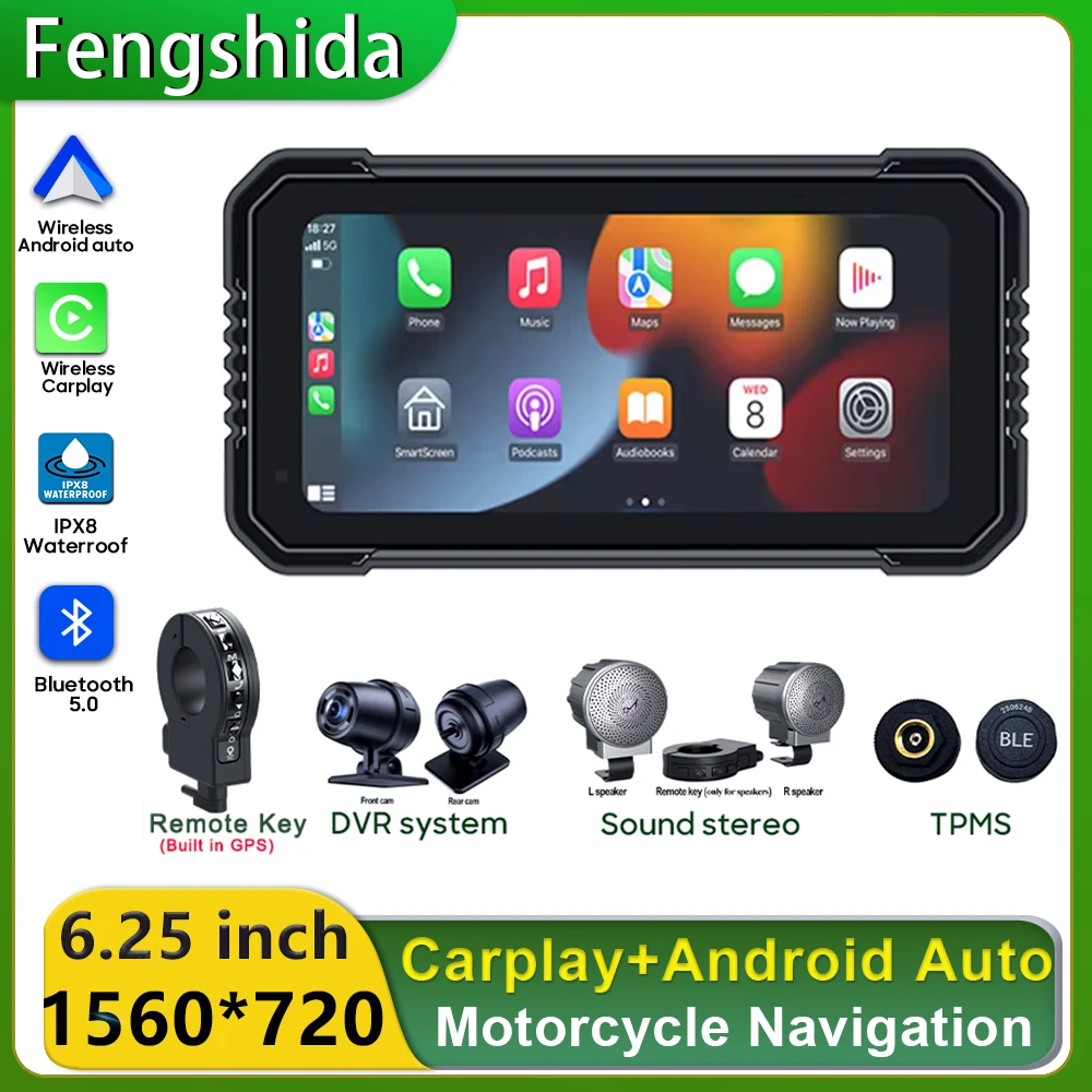 Carplay Motorcycle GPS Navigation IPX8 Waterproof For Moto Multimedia Digital Dashboard Android Auto Display Screen Monitor Bike