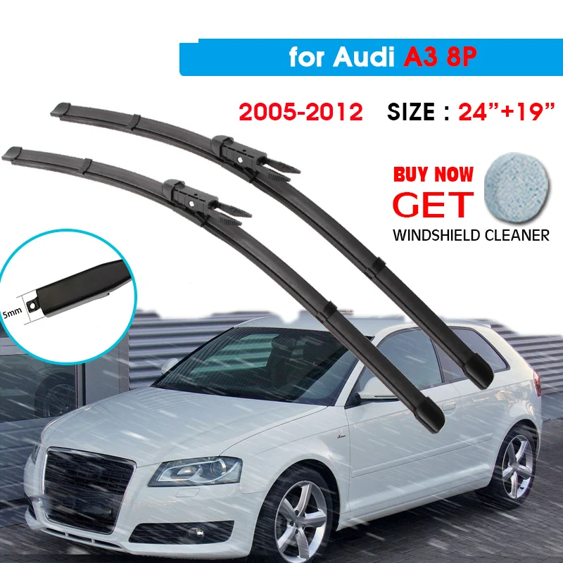 

Car Wiper Blade For Audi A3 8P 24"+19" 2005-2012 Auto Windscreen Windshield Wipers Blades Window Wash Fit Pinch Tab Arm