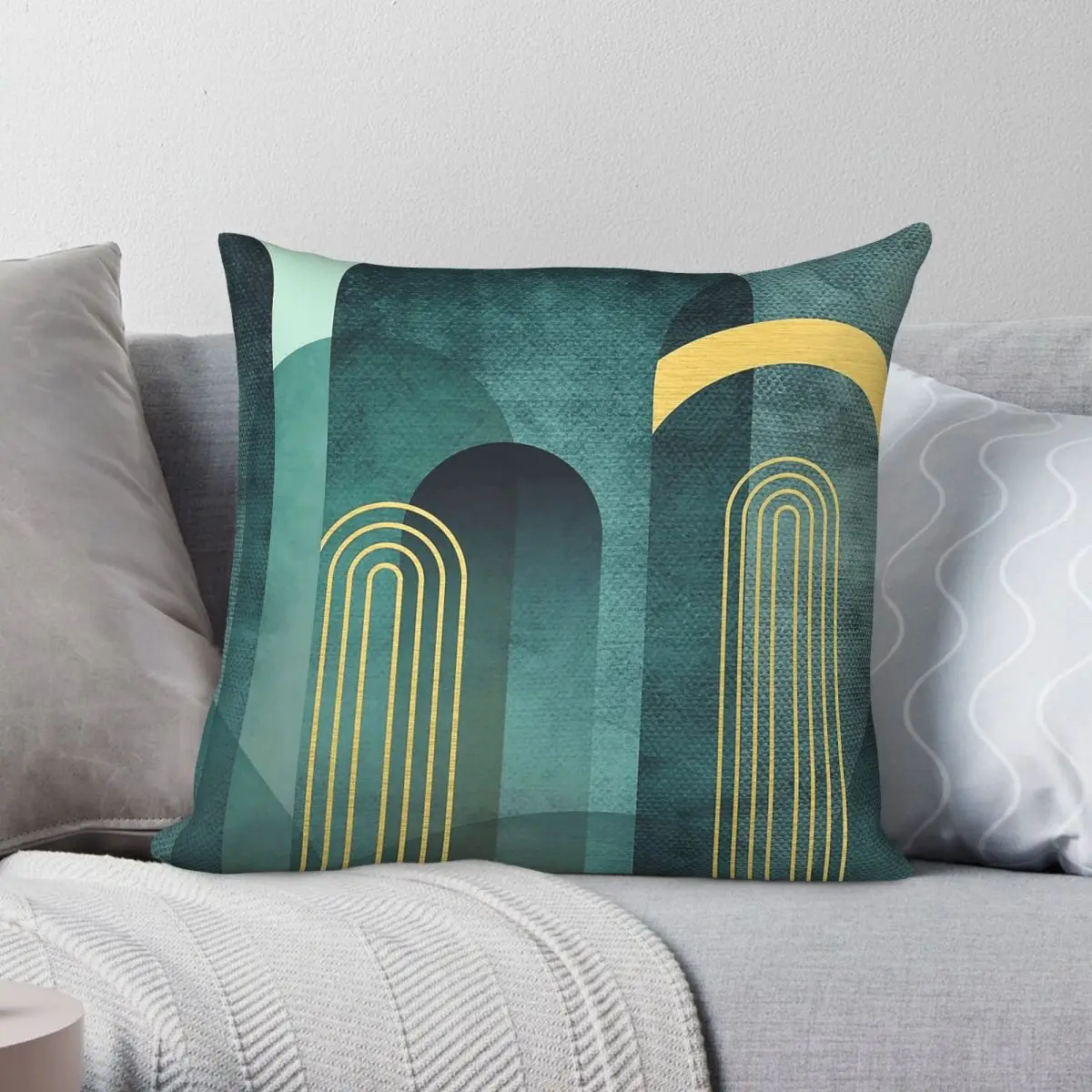 Modern Mid Century Arches Teal Pillowcase Polyester Linen Velvet Pattern Zip Decorative Pillow Case Bed Cushion Cover