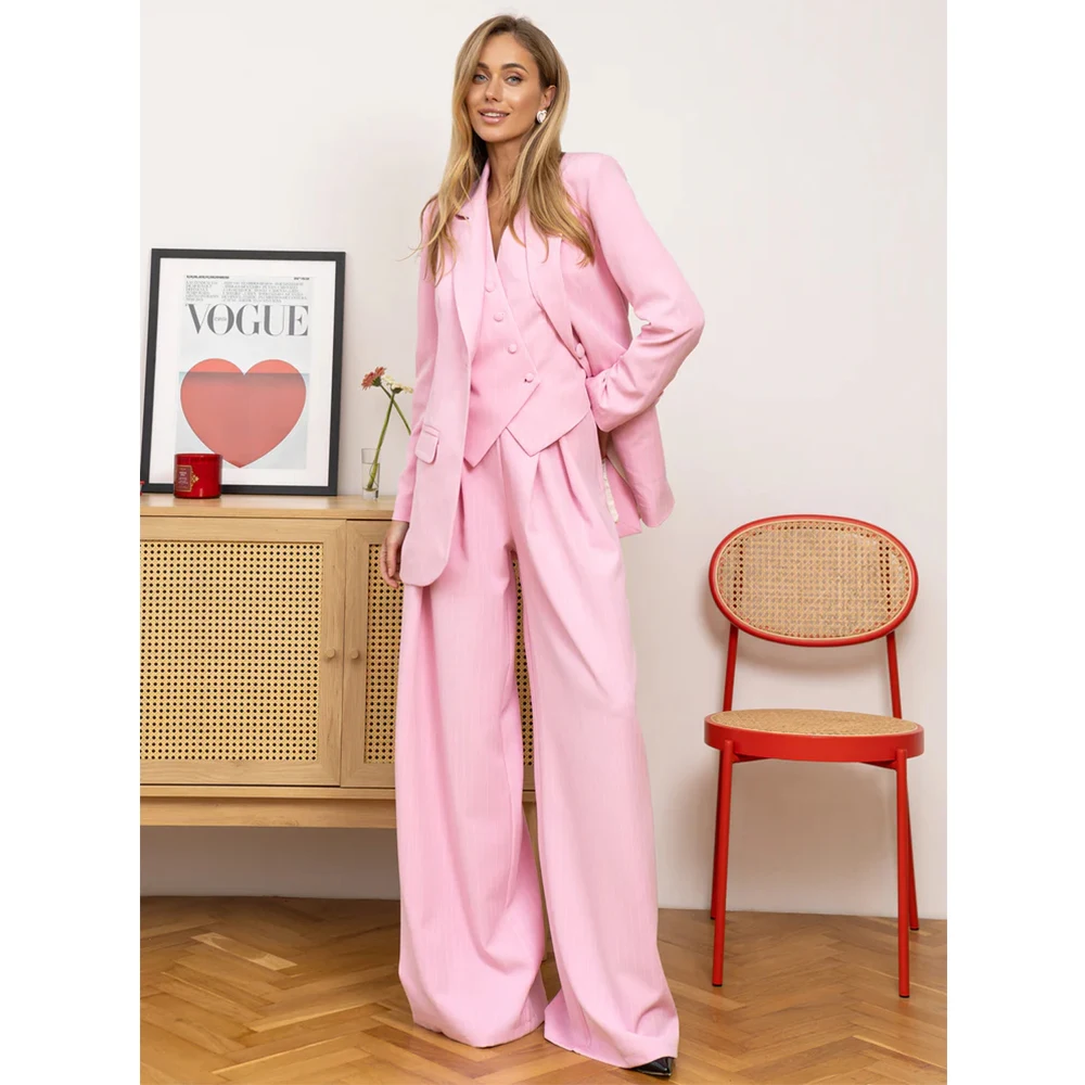 Pink 3 Pieces Suit for Women Chic Elegant Woman Suit Jacket Vest and Pants Set Wedding Party Suit Blazer Office Lady Wear