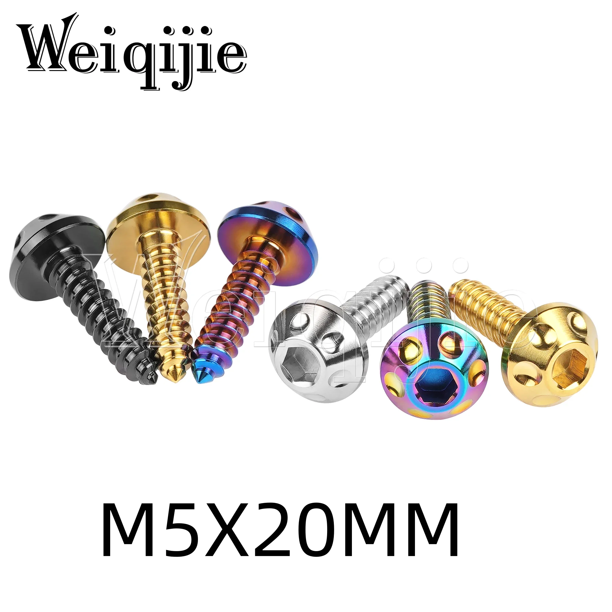 Weiqijie 4 Stuks Titanium Bout M 5X20Mm Zelftappende Knop Zeskant Kop Schroeven Bout Voor Motorfiets Auto