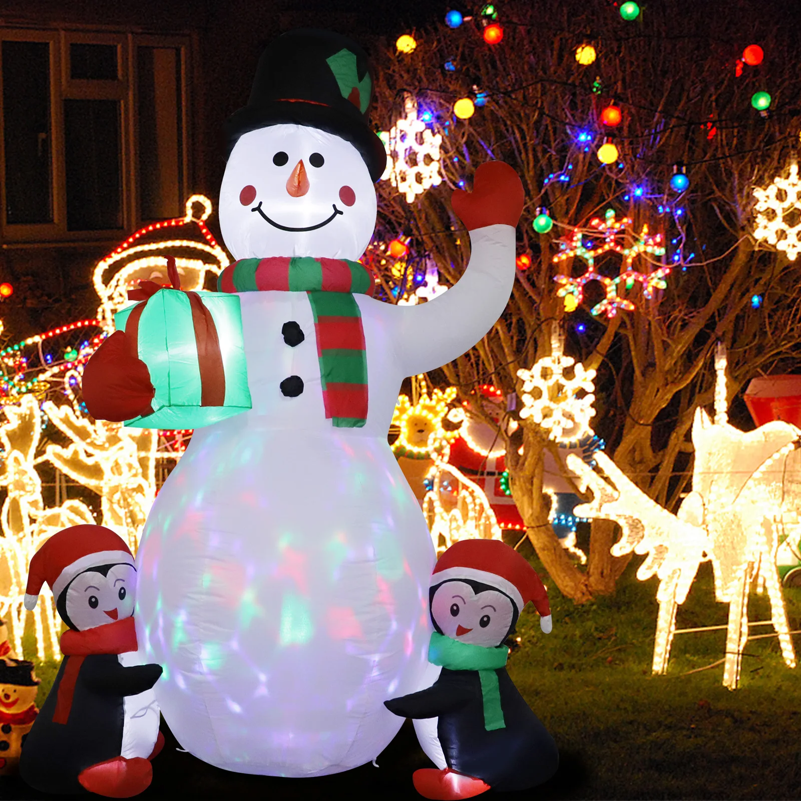 6FT Christmas Decorations Inflatable Snowman Penguin Holding Cup Toys Home Yard Ornaments with LED Lights Outdoor Indoor Party