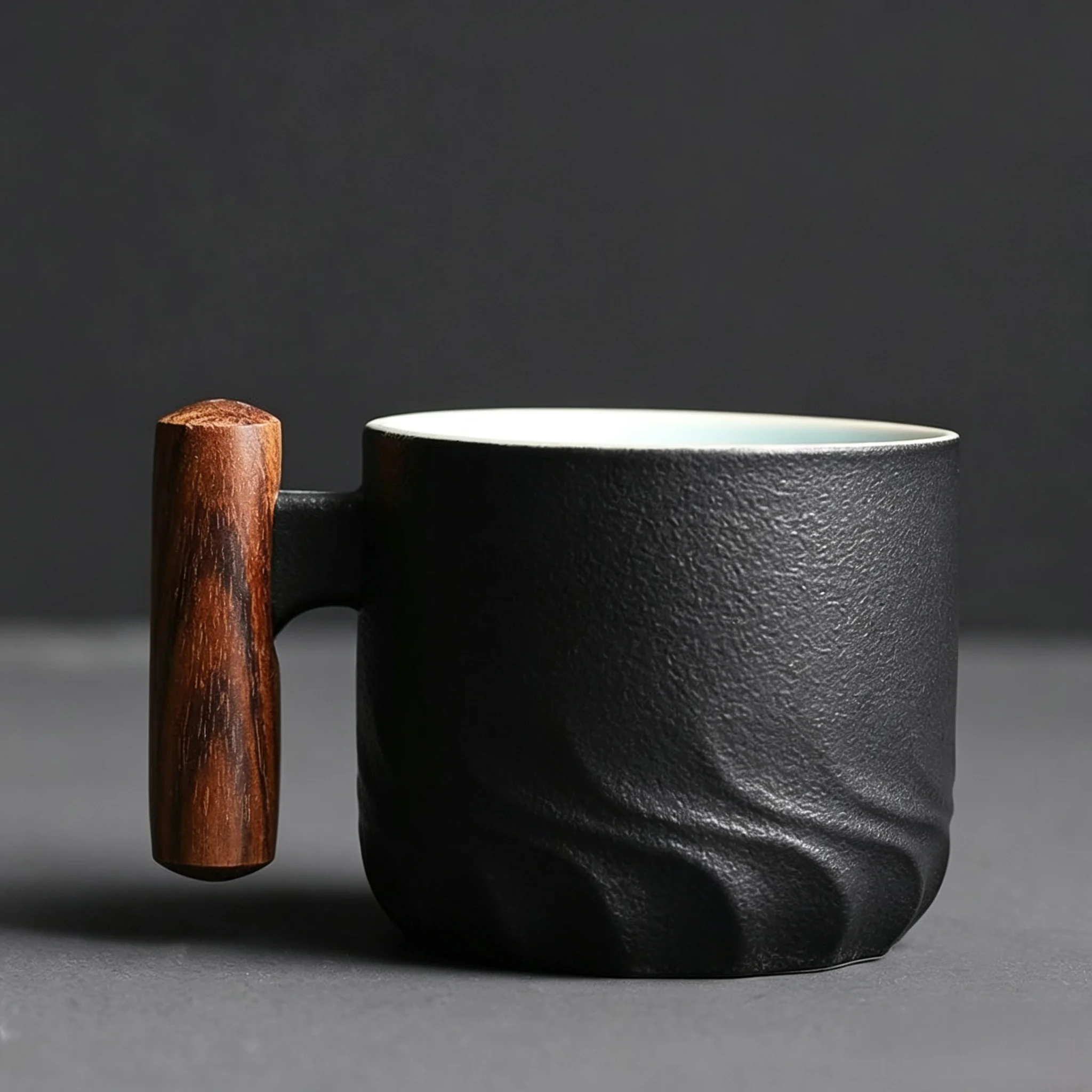 70ml Ceramic retro coffee cup, office water cup, tea cup, wooden handle coffee cup, handmade tea coffee cup, birthday gift