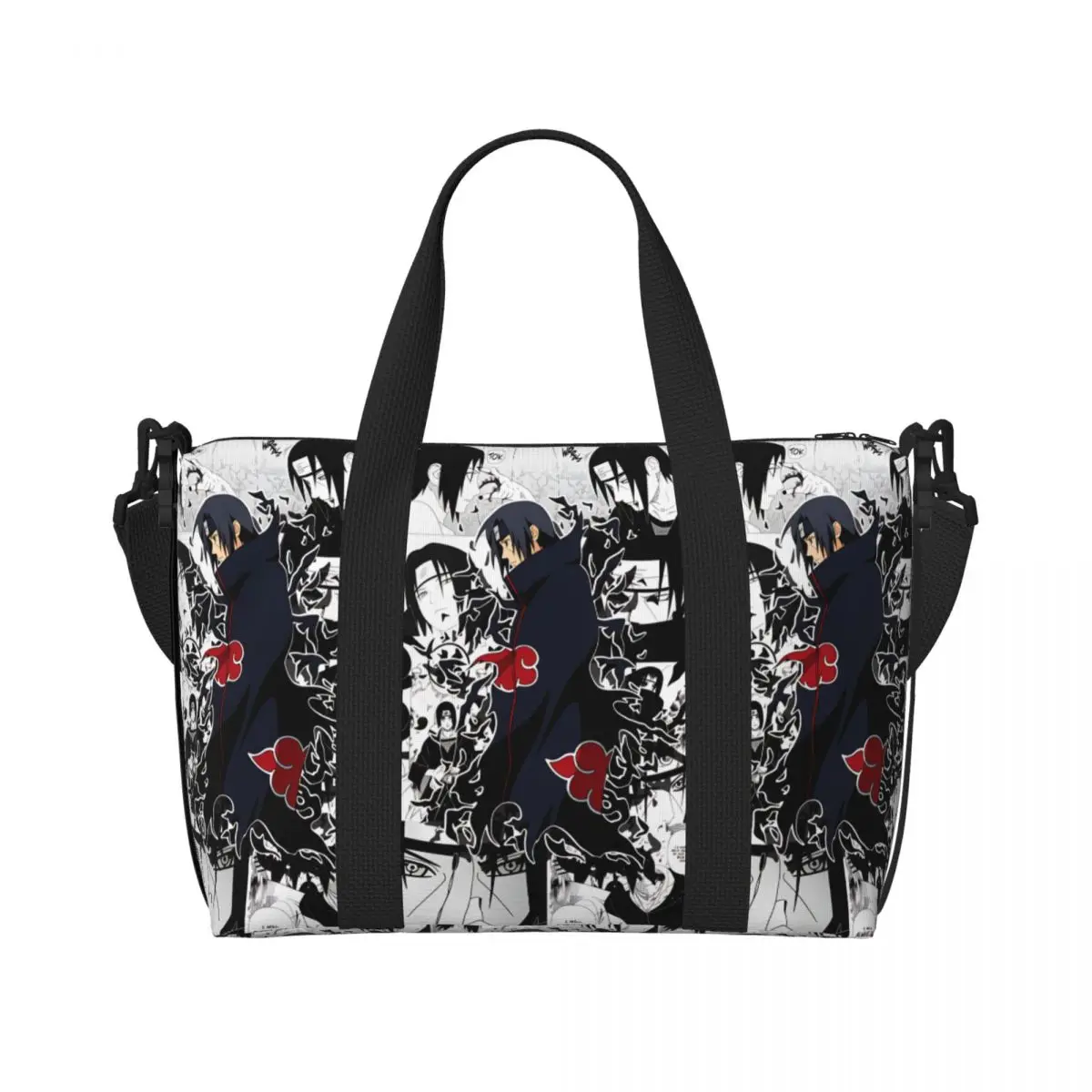 

Custom N-Narutoes Uchihas Sasukes Tote Bag Women Big Capacity Action Combat Manga Film Gym Beach Travel Bags