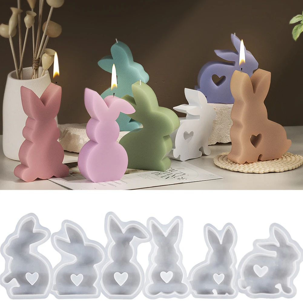 Moule à bougie d'aromathérapie lapin 3D, lapin de Pâques, lapin bricolage, moules à cœur creux, fournitures d'artisanat exécutif